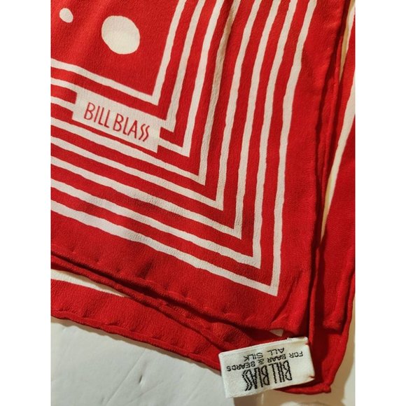 Vintage Bill Blass Red with White Polka Dots and Lines Silk Scarf Hand Turned He - Picture 5 of 6